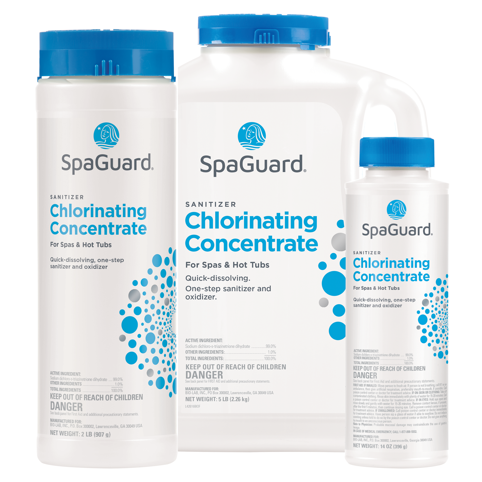 SpaGuard Chlorinating Concentrate 14 oz, lb, and lb – Poolside Care  Inc